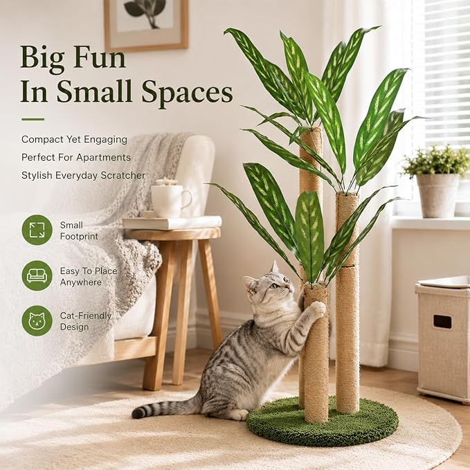 LEMONDA 31.5Inch Cat Scratching Post | Cat Scratcher Tree, Cat Scratching Posts,3 Scratching Poles,2 Interactive Dangling Balls, For Indoor Kitten & Adult Cats