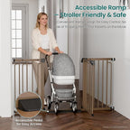Cumbor 30.4-56.8" Extra Wide Baby Gate, Auto Close Dual Lock Dog Gate Brown | Easy Install Pressure Mounted Pet Gate for Doorways & Wide Openings, Easy Walk Thru Safety Proofing for Babies & Large Dogs