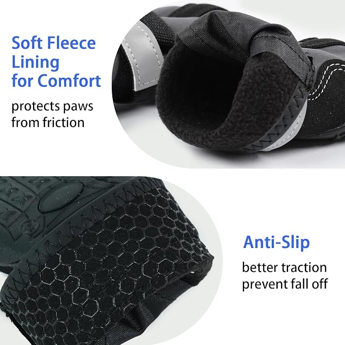 Breathable Dog Boots, Paw Protectors for Hot Pavement & Snow, Waterproof Dog Shoes for Rainy Days Keep Clean, Anti-Slip for Senior Dogs, Booties to Prevent Licking Paw & Protect Wounds, Black Size 1