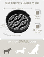Ceramic Slow Feeder Dog Bowls for Small Dogs, 0.6 Cup Dog Slow Feeder for Fast Eater, Puzzle Maze Bowl, 14oz, 6in, Black