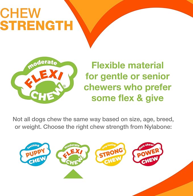 Nylabone Original Bone Flexi Chew Toy for Dogs, Flexible Dog Toys for Moderate Chewers, Chicken Flavor, Small, 1 Count | Dog toys for small dogs up to 25 lbs, flexible material, gentle on teeth, freezable, bouncy, great for seniors