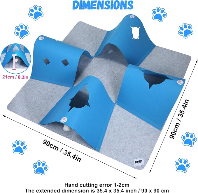 4-Way Cat Tunnel for Indoor Cats, Interactive Toy with Plush Ball | 35.4" Multi-Entrance Cat Play Tunnel with Cozy Hideaway Space, Provides Enrichment, Exercise, Exploration & Interactive Play