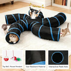 Joytale Cat Tunnel for Multiple Cats, 5-Way Indoor Tube Toy to Chase & Hide | Bell ball & Toy Mouse Included; Peekaboo Hole; Pops Open & Folds Into Zip Bag; Fits Cats to ~12 lb; Kittens & Rabbits Too