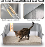 Stainless Steel Cat Litter Box with Lid,XL Metal Litter Box Stainless Steel | Mat & Scoop, Odor-Free/Anti-Leakage & Non-Stick/Easy Clean, High-Sided Litter Box for Multiple Big Cats(XL/Grey)
