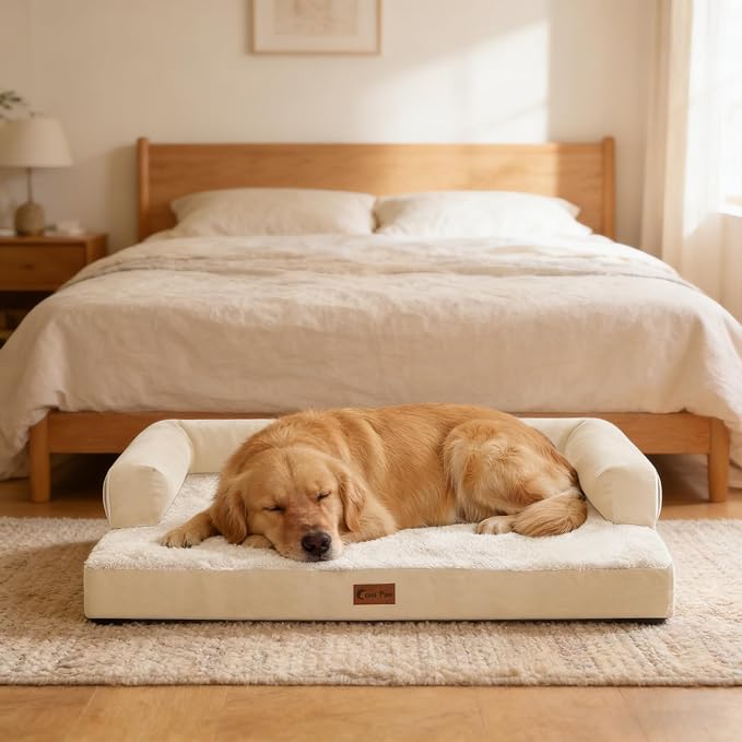 Orthopedic Washable Dog Bed for Extra Large Dogs, 53x42in, Beige | Orthopedic Foam Eases Joint Pressure, Bolsters Supports Head And Neck, Washable Pet Beds, Removable Cover, Non-Slip Bottom