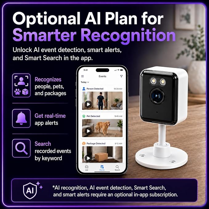 2.4/5GHz Home Cameras Indoor, 2K Security Camera Indoor for Dog/Pet/Nanny/Baby with US Phone App, AI Text Recognition, Smart Search, Color Night Vision,2 Way Talk Mini Cam,Human Detection,4 Packs | Indoor Use