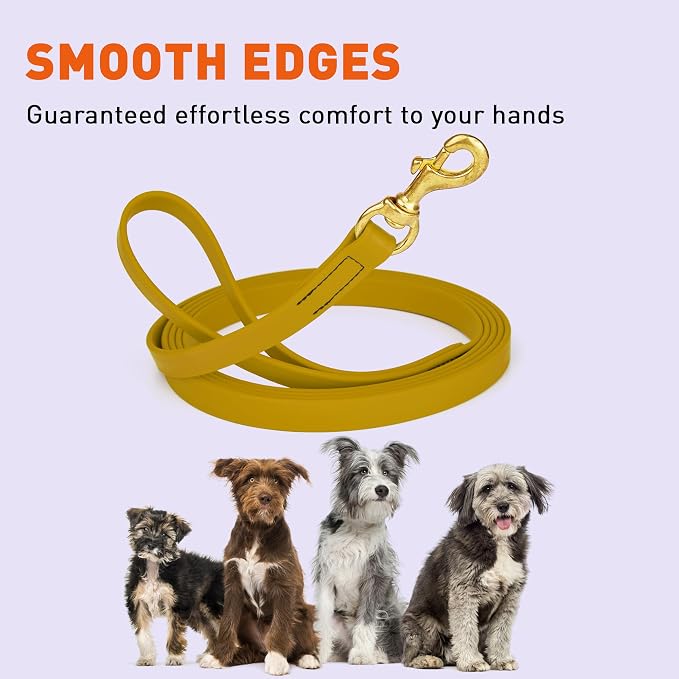 Viper Biothane K9 Working Dog Leash Waterproof Lead for Tracking Training Schutzhund Odor-Proof Long Line with Solid Brass Snap for Puppy Medium and Large Dogs, 15ft Treasure Gold