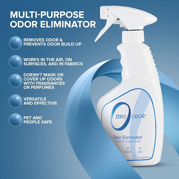 Zero Odor Multi-Purpose Odor Eliminator, Fabric & Room Deodorizer, 16 oz | Odor Eliminator Spray for Closet, Bathroom, Basement, Trash & Upholstery, Air and Surface use