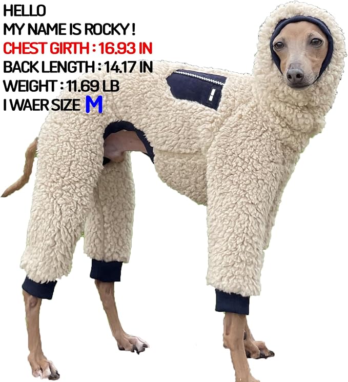 D Doggy Star Italian Greyhound Sweater Turtleneck Outfit Warm Fleece Onesie Clothes Whippet for Dog Coat (3XL,Navy Pkt)