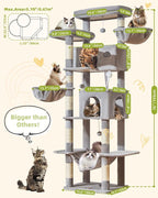 Taoqimiao 76in Cat Tree, Tall Sturdy Cat Tower for Large Indoor Cats MS046W | Easy assembly, Sturdy, Multi Level, Easy Clean, Cozy Condo, Perches, Baskets, Suitable for Kittens and Adult Cats