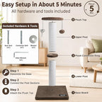 34-Inch Tall Cat Scratching Post for Large Cats, Stable Base, Brown | Heavy-Duty Cat Scratcher, Extra-Tall Thick Post, Soft Natural Cotton Rope, Hanging Interactive Cat Toys, Indoor Cat Furniture