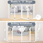 Metal Freestanding Dog Gates with Door for Outdoor Indoor,160'' Extra Wide 36'' Tall Free Standing Dog Gate for Doorways,Large Openings,Deck,Yard,Porch,Foldable Pet Fence (White,8 Panels)