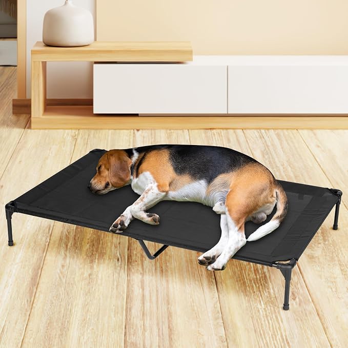 Elevated Dog Bed for Outdoor, Large Raised Dog Cot with Washable Mesh, Cooling Pet Cot Chew Proof for Outside Camping, 42"x30" Brown