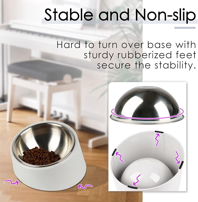 SuperDesign Mess Free 15° Slanted Bowl for Dogs and Cats, Tilted Angle Bulldog Bowl Dog Feeder, Non-Skid & Non-Spill, Easier to Reach Food L/2 Cup Gray