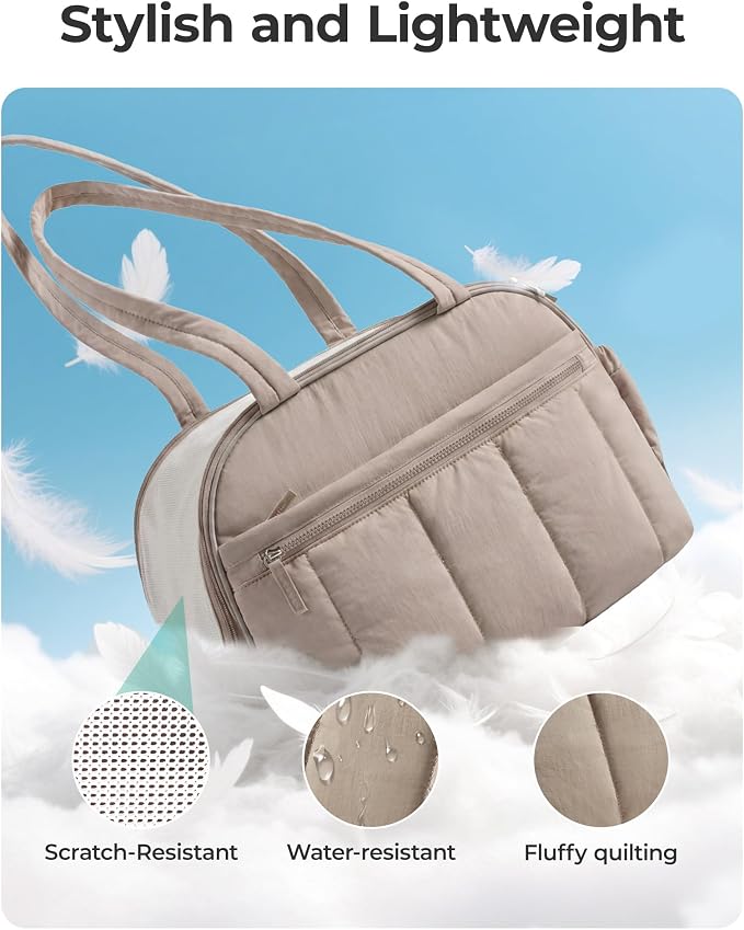 BAGSMART Dog Purse Carrier for Small Dogs Up to 15lbs Puppy Travel Tote Bag | Quilted Puffy Soft Sided Pet Handbag with Pockets, Collapsible Lightweight Portable Carrying with Safety Tether & Mat, Brown