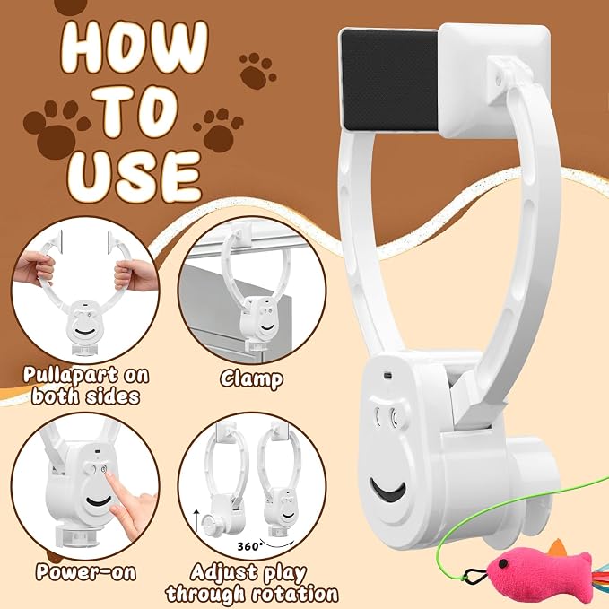 Automatic Interactive Cat Toy for Indoor Cats, Hanging Cat Toy | Door hanging design with 360° rotating motion, USB-C rechargeable and smart touch restart.