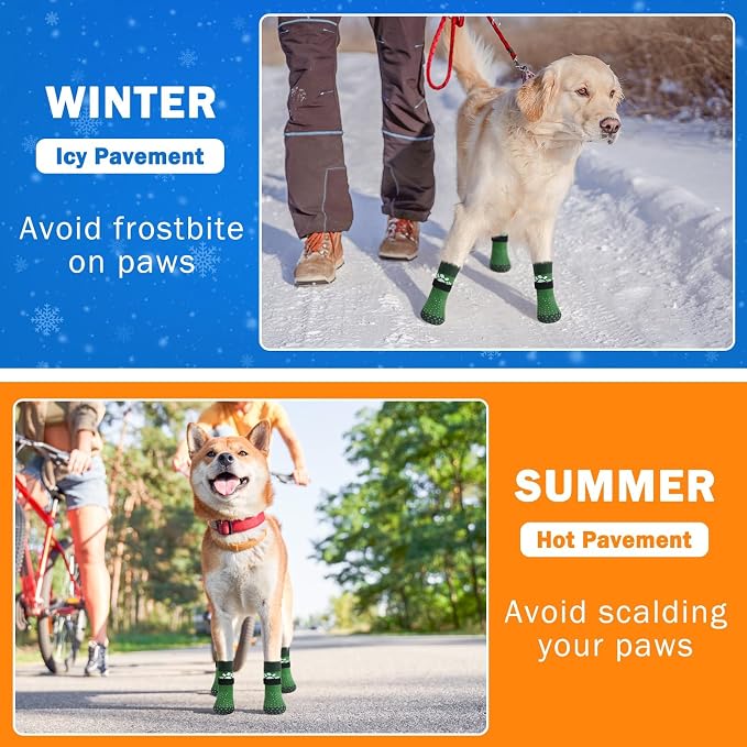 SCENEREAL Anti Slip Dog Sock to Prevent Licking Paws for Hardwood Floors, Boots & Paw Protector Shoes for Hot/Cold Pavement with Grippers, Double Sides Grips for Small Medium Large Senior Dogs