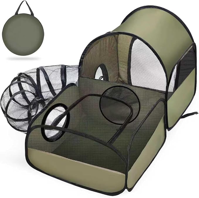 Tailtastic Indoor/Outdoor Cat Playpen with Surround Tunnel 2 Zones Green | escape-proof enclosed enslosure,lightweight foldable for travel, ideal for indoor cats, multi-cat homes & birthing