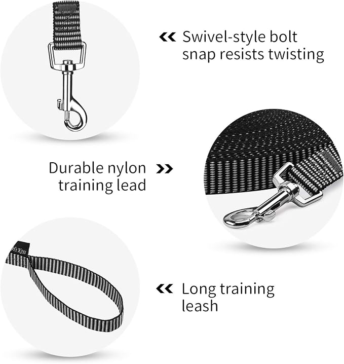 Hi Kiss Dog/Puppy Obedience Recall Training Agility Lead - 15ft 20ft 30ft 50ft 100ft Training Leash - Great for Training, Play, Camping, or Backyard(20ft,Black_White)