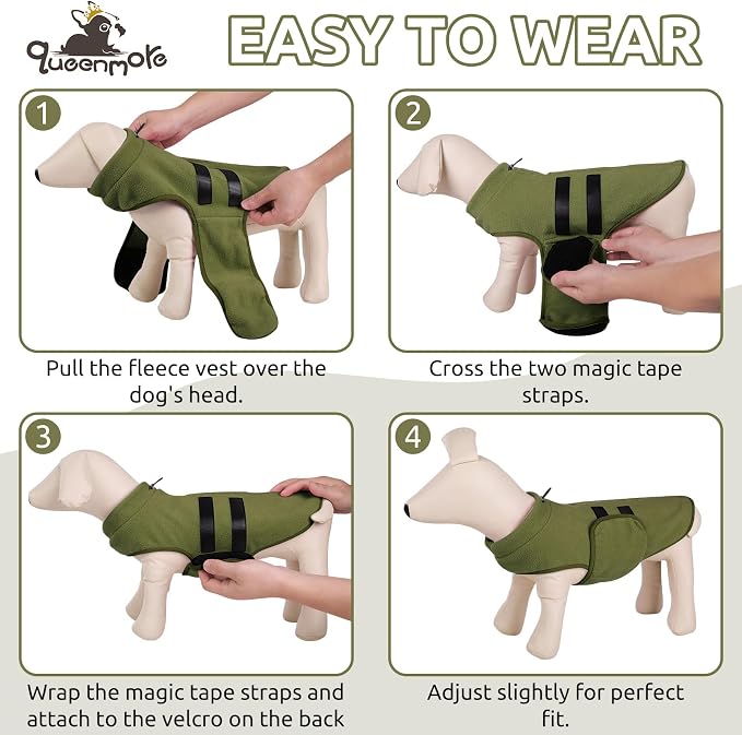 Queenmore XXS Dog Sweaters, Soft Fleece Vest Pullover Dog Jacket with Leash Hole, Warm Winter Dogs Clothes Cold Weather Doggy Dachshund Sweater for Small Dogs Cats Boy or Girl (Army Green, XXS)