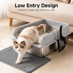 KalraMay XXXL Extra Large Stainless Steel Litter Box, Cool Gray | Large Cat Litter Box for Big & Multi-Cats, Metal Cat Box with Mat & Scoop, Non-Sticky, Anti-Leakage,Easy Cleaning