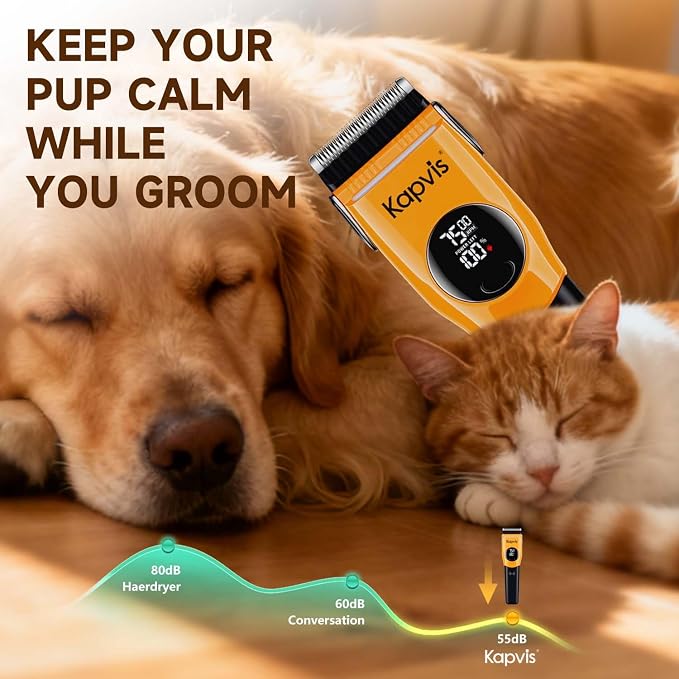 Dog Clippers for Grooming Thick Hair with LED Light,Poodle Grooming Kit with 6 Guide Combs for Dogs Cats Sheep Animals