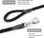 Mile High Life Dog Leash Braided Cotton Rope with Leather-Reinforced Ends | Rust-proof 360° swivel clasp, Heavy-duty for medium/large breeds. Great for weddings, daily walks (4 FT, 1/2", Black)