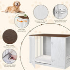TBWIND 36" Dog Crate Furniture End Table for Medium Dogs, White | Furniture-Style Dog Crate with 270° Rotating Door, 360° Feeding Station, Dual Latch Locks & Soft Cushion