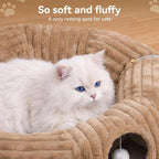 Cat Tunnel Bed Cave - Washable Cushion for Indoor Cats, Peekaboo Hideaway Cave for Indoor Cats, Kittens, Puppies, Rabbits, Luxurious Striped Hare-Feel Fabric, Tunnels for Indoor Cats Large(Khaki)