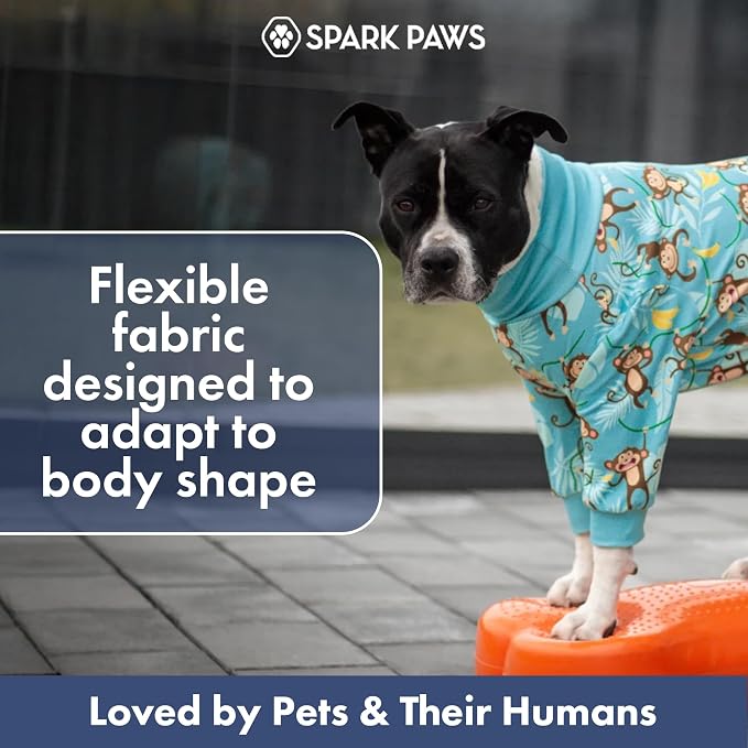 Spark Paws Dog Pajama, Dog Recovery Suit Male, Onesie, Ultra-Soft and 4-Way Stretch, for Small Medium and Large Breeds - Monkey Business - 5XL