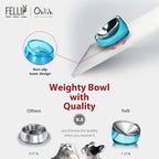 Felli Pet Oblik Whisker Fatigue Cat Food Bowl Raised Stainless Steel Shallow Dish, Pet Design Anti Vomit Tilted Metal Plate Feeder Elevated Acrylic Base(Sapphire, 0.5 Cups Shallow Dish)