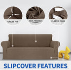 MAXIJIN Couch Covers for 3 Cushion Couch Sofa 1-Piece Stretch Sofa Cover Slipcover Furniture Protector with Elastic Bottom for Kids,Dogs (Large, Diamond Pattern Brown)
