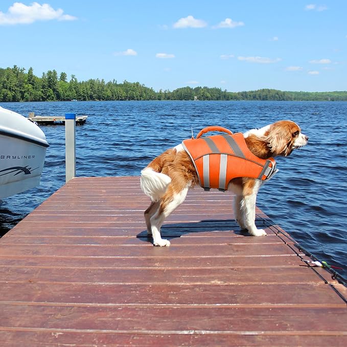 Kuoser Reflective Dog Life Jacket, Dog Life Vest for Swimming Boating | Adjustable Pet Lifejackets, High Flotation Doggie Swimsuit with Rescue Handle for Small Medium Large Dogs