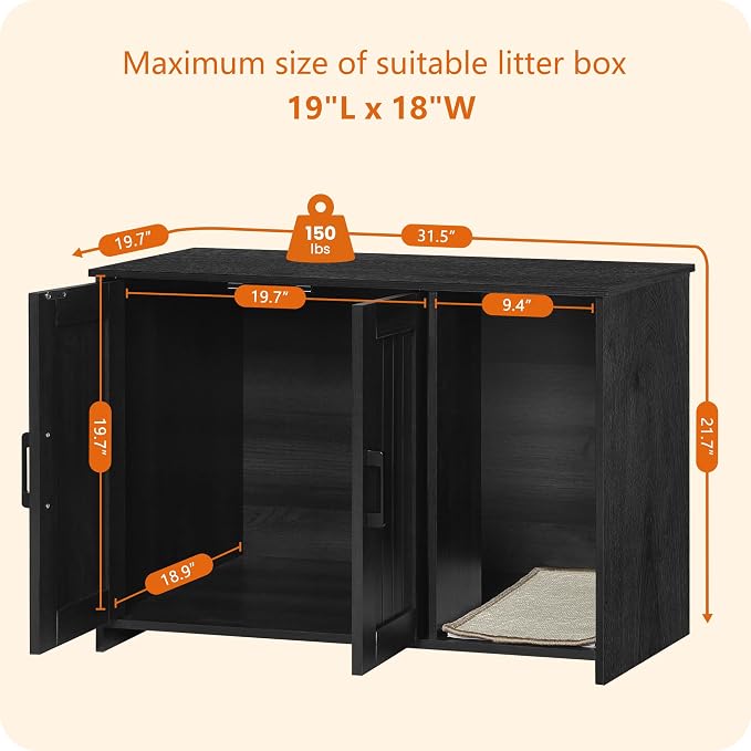 Dwanton Litter Box Enclosure, Cat Litter Box Furniture Hidden, with Scratching Mat, Wooden Cat Washroom Indoor, 31.5" L x 19.7" W x 21.7" H, Dark Gray