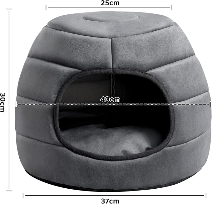 Hollypet Cat Bed Cave for Indoor Cats for Pets up to 15 lbs, Dark Gray | Warm Cat Bed Cats Igloo Cave Condo, Covered Kitty House with Removable Washable Cushion, Cozy Enclosed Pet Bed for Small Dogs
