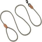 Mile High Life Thin Small Dog Leash with Genuine Leather Connection | Rope Leash, Heavy Duty 360° Swivel Metal Clasp, for Small Medium & Large Dogs (White Beige, 48 Inch)