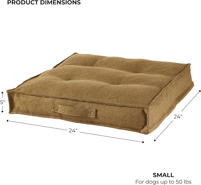 Indoor Dog Bed with Removable Washable Cover, Soft Basketweave Fabric, Reversible Cushion, Carry Handle, Baffle Construction to Help Prevent Fill Shifting, Moss - Small (24"x24")