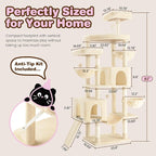 SHA CERLIN 82 inch Cat Tree Tower, Multi-Level Cat Condo with Plush Perches, Sisal Scratching Posts, Hammock and Toys, Stable Cat Tower for Kittens and Adult Cats, Beige