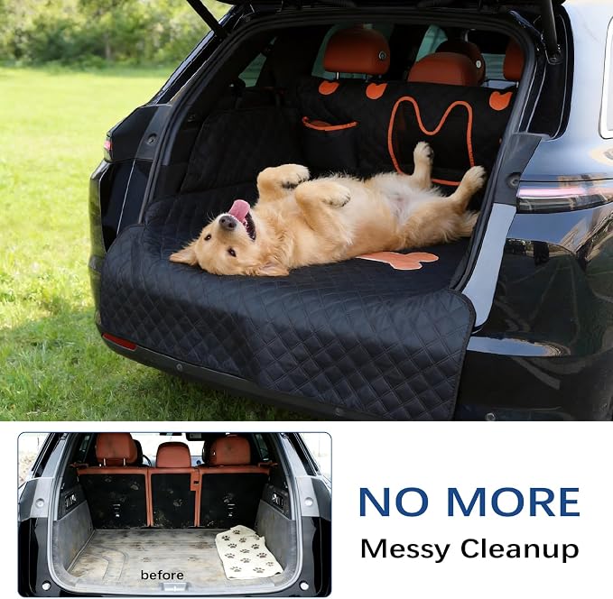 SUV Cargo Liner for Dogs,Waterproof Dog Trunk Cover with Bumper Flap | Material: Waterproof PU Leather | Protection: 12.60" Side Flaps & 17.72" Bumper Flap | Fit: Most SUVs | Non-Slip Design