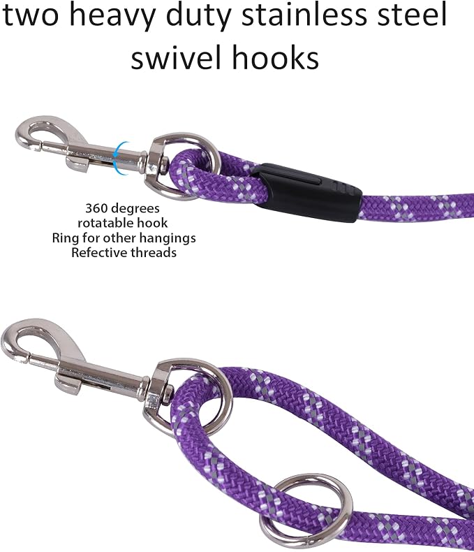 Long Dog Leash for Dog Training 20FT, Heavy Duty Dog Lead for Large Medium Small Dogs Outside Walking, Playing, Camping, or Yard, Purple