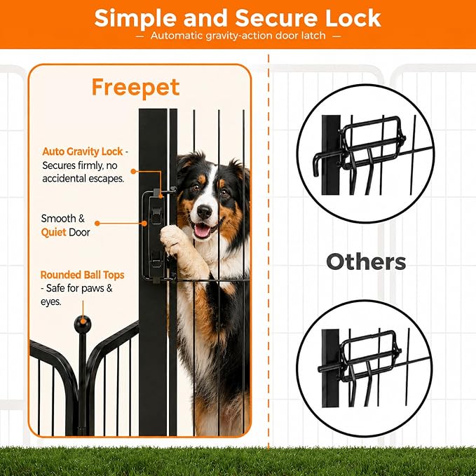 32 Inch Dog Playpen, 8-Panel Metal Pet Exercise Pen with Door, Foldable Indoor Outdoor Dog Fence for Medium Dogs, Black (Black, 32inch)