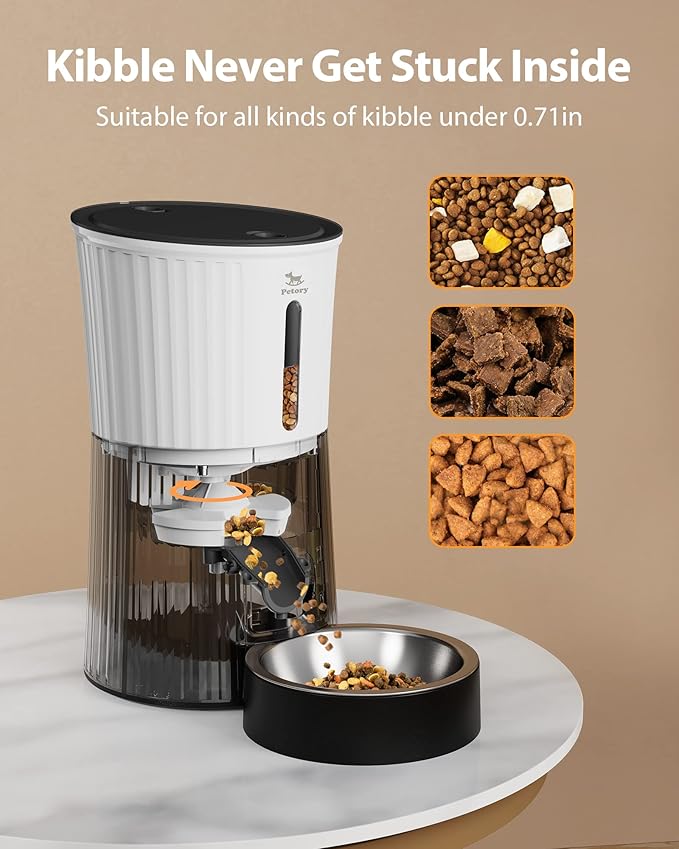Petory Automatic Cat Feeder - 4L Cat Food Dispenser for Cats and Small Dogs | Timed Cat Feeder, Programmable Portion Control, Up to 6 Meals Daily, Dual Power Supply, 10-Second Voice Recorder