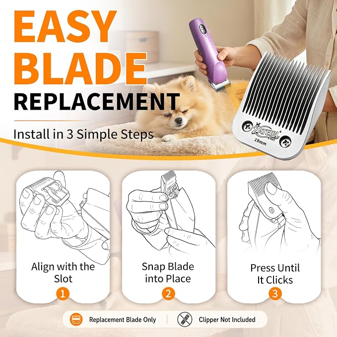 Size 3/4HT Detachable Pet Grooming Clipper Blade with Ceramic Cutter, 19mm 3/4 Inch Cut Length, Silver, Compatible with Andis, Oster A5, Wahl KM10, 1 Pack