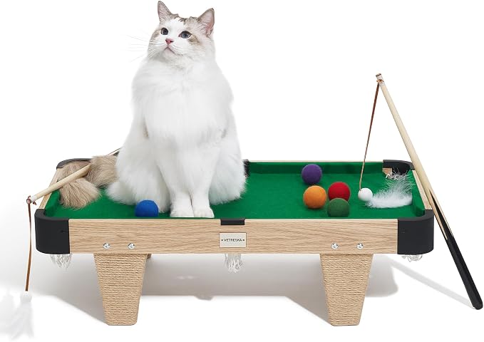 VETRESKA 4 in 1 Cat Toys Mini Pool Table, Gift for Cats, Feather Wand Toy Cat Billiard Ball Puzzle Toy, Pool Table with Scratching Post, Cat Interactive Exercise Play Rest Beds & Furniture | Cats Toys Gift, Feather Wand Toy Cat Billiard Ball Puzzle Toy...