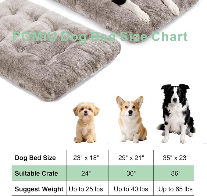 POMIU 2-Pack Washable Dog Bed, Deluxe Plush Crate Beds with Anti-Slip, Machine Washable Kennel Pad Sleeping Mat for Large, Medium and Small Dogs (2 Pack x Grey, 35.0" L x 23.0" W x 3.0" Th)