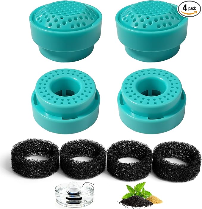 Glass Cat and Dog Water Fountain 90oz/2.7L, Compatible with Replacement Filters 8 Pcs (with 4 Sponges)