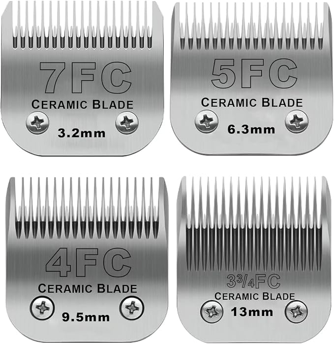 Dog Grooming Ceramic Blades Set,Compatible with Andis,Oster A5,Wahl KM10 | Cut Length 1/8"(3.2mm) to 1/2"(13mm) ,Include 7FC/5FC/4FC/3FC 4 Pack