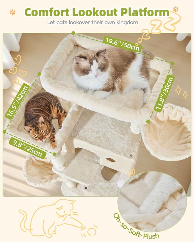 Taoqimiao 76in Cat Tree, Tall Sturdy Cat Tower for Large Indoor Cats MS046M | Easy assembly, Sturdy, Multi Level, Easy Clean, Cozy Condo, Perches, Baskets, Suitable for Kittens and Adult Cats