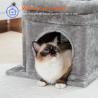 PEQULTI Indoor Cat Tree Tower Small Cats, Sisal Post & Cozy Condo, Grey | Private soft cat condo, soft top perch, natural sisal scratch posts, plush pom-pom toy for indoor kitties