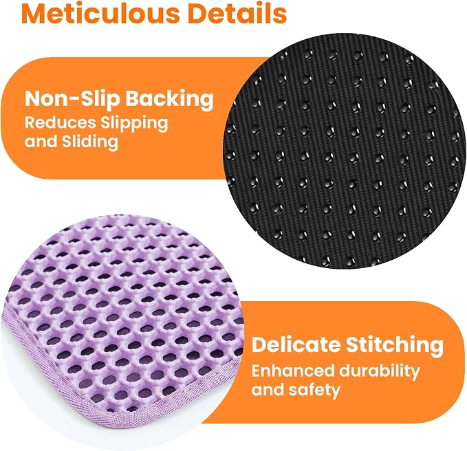 Extra Large Cat Litter Mat, Double Layer Honeycomb Design | 30x22”, Reduces Litter Tracking, Easy to Clean, Waterproof, Non-Slip, Soft on Paws, Scratch Resistant, Purple, XL